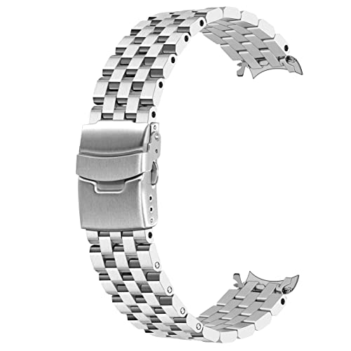 Juntan 20mm 22mm Curved Ends Watch Band Fünf Reihen Edelstahl Metall Ersatz Armband Schwarz Silber mit polierten Faltschließe für Männer Frauen von Juntan