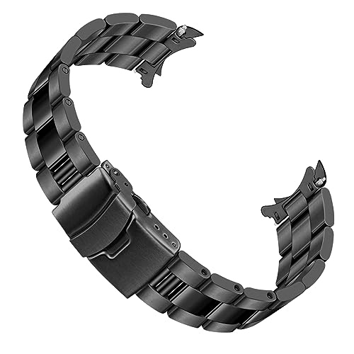 Juntan 20mm 22mm Edelstahl Uhrenarmband Gebogene Enden Uhrenarmbänder Metall Armband Schnellverschluss Ersatzarmband für Herren & Damen Entfaltungsschnalle Schwarz Silber (22mm, Matt&Glänzend Schwarz) von Juntan