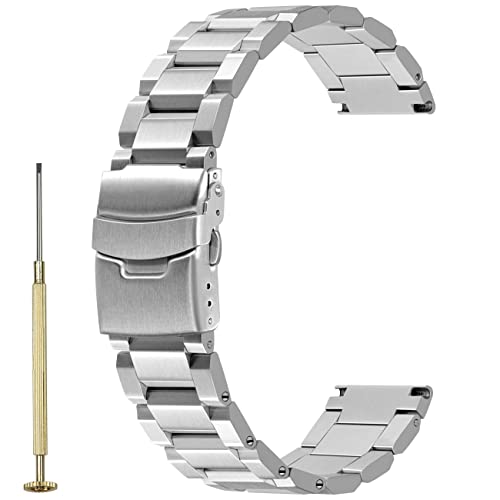 Juntan 20mm 22mm Edelstahl Uhrenarmband Gebürstetes Mattes Metall Schraubbare Uhrenarmbänder für Männer Frauen Silber Schwarz Ersatzarmband mit Doppelter Schnalle von Juntan