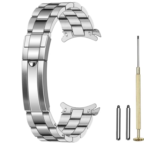 Juntan Uhrenarmband 22mm Edelstahl Gebogenes Ende Männer Frauen Metall Uhrenarmbänder Schraube in Ersatz Uhrband zum Einschrauben 22mm Taper mit Rolex Schnalle Silber von Juntan
