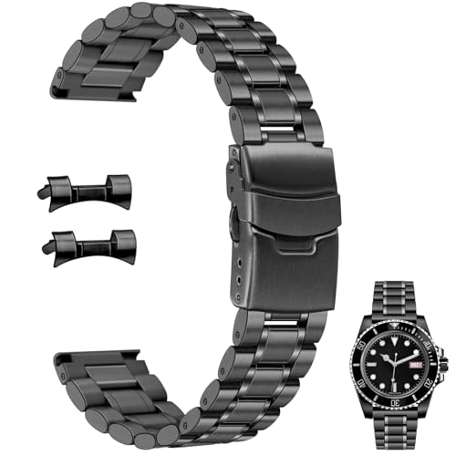 Juntan Uhrenarmband 22mm Edelstahl Gebogenes Ende für Männer Frauen Metall Uhrenarmbänder Uhr Armband Schnellspanner Ersatzarmband mit doppelter Faltschließe Silber von Juntan