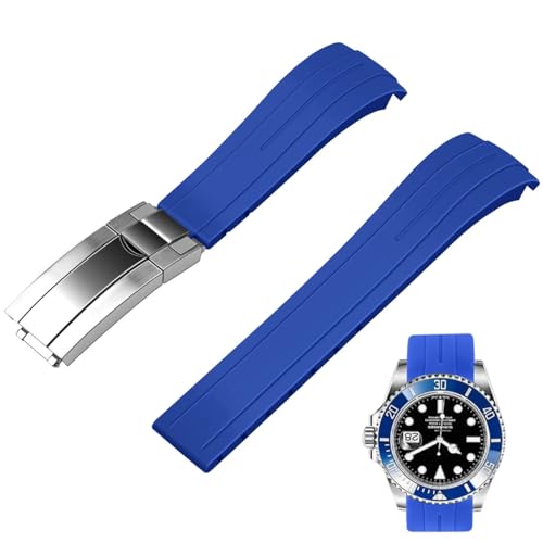 Juntan 18mm 20mm 22mm Gebogenes Ende Kautschuk Uhrenarmband, Verjüngtes Silikon Gebogenes Ersatz Uhrenarmbänder für Männer Frauen mit Klassischer Tauchschnalle (Blau, 22mm) von Juntan