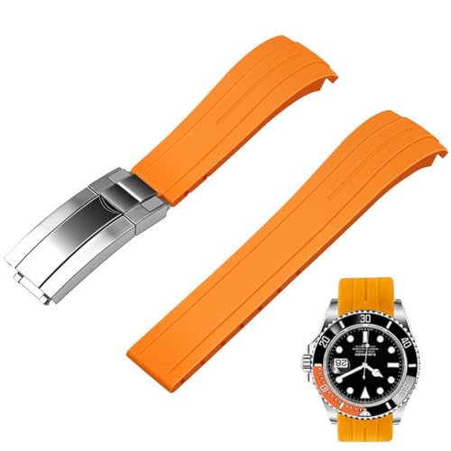 Juntan 18mm 20mm 22mm Gebogenes Ende Kautschuk Uhrenarmband, Verjüngtes Silikon Gebogenes Ersatz Uhrenarmbänder für Männer Frauen mit Klassischer Tauchschnalle (Orange, 20mm) von Juntan
