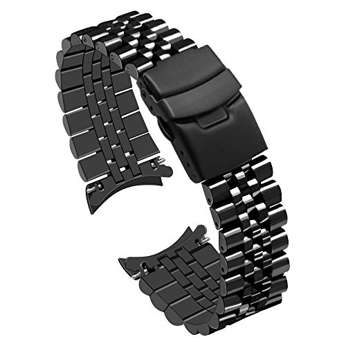 Juntan 22mm Edelstahl Uhrenarmband Gebogene Enden Konisch Flexibles Metall Armband Silber Schwarz Ersatzarmband Faltschließe von Juntan