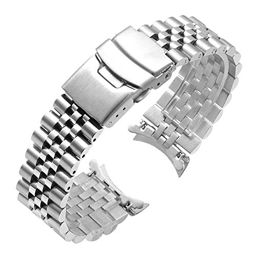 Juntan 23mm Edelstahl Uhrenarmband Gebogene Enden Konisch Flexibles Metall Armband Silber Schwarz Ersatzarmband Faltschließe von Juntan