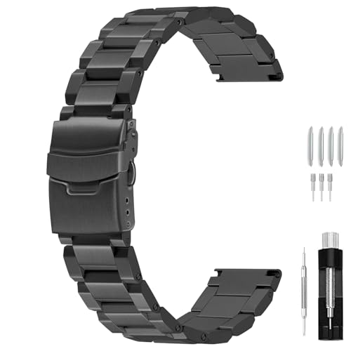 Juntan 26 mm schwarzes Edelstahl-Uhrenarmband, massives Ersatzarmband, Metall-Uhrenarmband, klassisches gerades Ende mit Doppelverschluss-Druckknopf Juntan 26 mm schwarzes Edelstahl-Uhrenarmband, massives Ersatzarmband, Metall-Uhrenarmband, klassisches gerades Ende mit Doppelverschluss-Druckknopf von Juntan