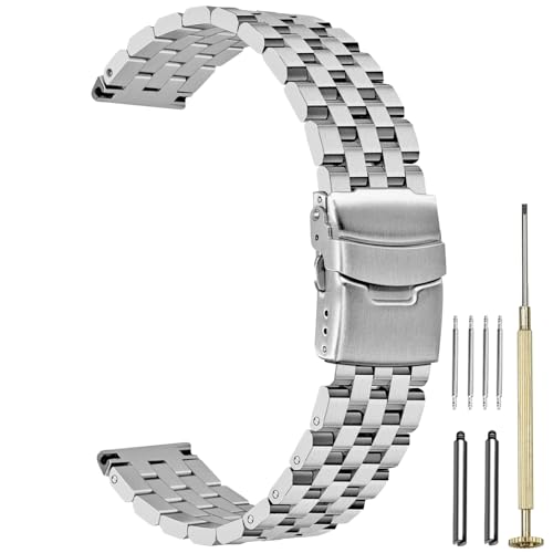 Juntan Ingenieur Uhr Uhrenarmband 22mm Ersatzarmband aus Edelstahl Schraube 5 Zeilen Silber Armband für Männer Frauen mit Metall Uhrenarmbänder Faltschließe von Juntan