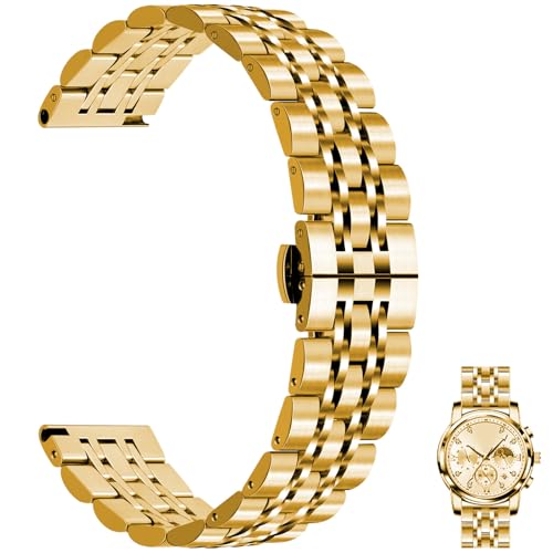 Juntan 7 Perlen Schnellspanner Uhrenarmband 20mm, Edelstahl Uhrenarmbänder für Männer Frauen, einstellbare Business Metall Armband mit Butterfly Gold Juntan 7 Perlen Schnellspanner Uhrenarmband 20mm, Edelstahl Uhrenarmbänder für Männer Frauen, einstellbare Business Metall Armband mit Butterfly Gold von Juntan
