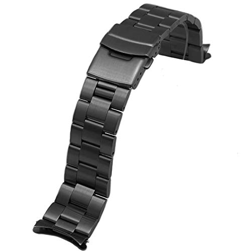 Juntan Armband 22mm Gebogene Enden Uhr Ersatzbänder für Frauen Männer Metallarmband mit Einsatzverschluss Edelstahl Armband Schwarz von Juntan