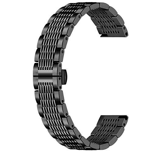 Juntan 20mm Mesh Watch Uhrenarmband Ersatzarmband für Frauen Männer Schnelle Veröffentlichung Armbänder Beobachten Schwarz Metall Uhrenarmband mit Schmetterlingsschnalle von Juntan