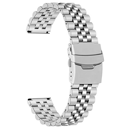 Juntan Armband 20mm Gebürstet und poliert Metal Watch Band Dreidimensional Silber Edelstahl Uhrenarmband Ersatz-Armband für Frauen Männer Schnalle Silber umklappen von Juntan