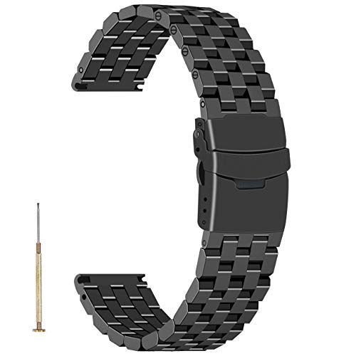 Juntan 5 Reihen Schwarz Armband 20mm Ersatzarmbänder für Edelstahl Uhren Premium Metal Watch Ersatzarmband für Männer Frauen Techniker Doppelschnalle von Juntan