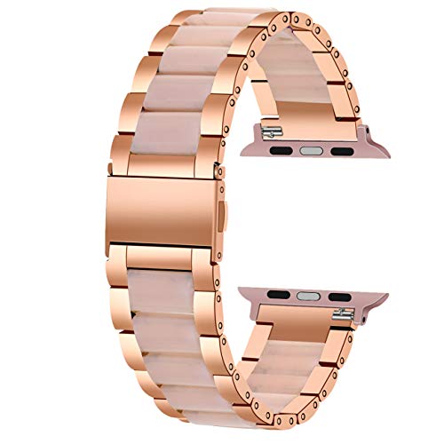 Juntan Compatible for Apple Watch 38mm 40mm Edelstahl Armband Leichtes Harz Uhrenarmband Smart Armband Frauen Männer iWatch SE Series 6 5 4 3 2 1 Sport Roségold Metall Pink Schnelle Veröffentlichung von Juntan