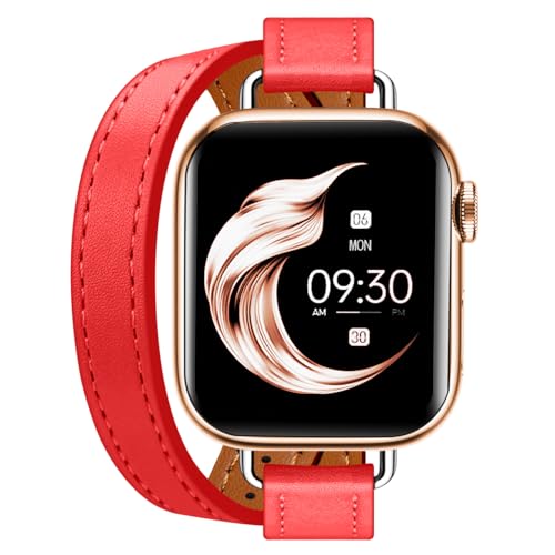 Juntan Doppeltes Lederband Kompatibel für Apple Watch 42mm 44mm 45mm 49mm, Schlankes Leder Uhrenarmband Tour Armband Ersatz für iWatch SE Serie 10 9 8 7 6 5 4 3 2 1 Rot von Juntan