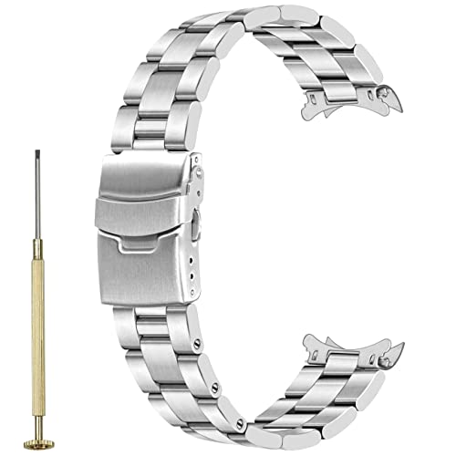 Juntan Edelstahl Ingenieur Uhrenarmband 20mm 22mm Gebogene Enden Metall Ersatz Armband Taper Screw-in Uhrenarmbänder Armband mit festen Faltschließe für Männer Frauen von Juntan