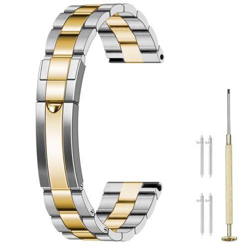 Juntan Edelstahl Uhrenarmbänder 20mm 22mm konisch zulaufendes Metall Uhrenarmband Armband massiv verschraubt Silber Gold Armband mit klassischer Tauchschnalle für Männer Frauen von Juntan