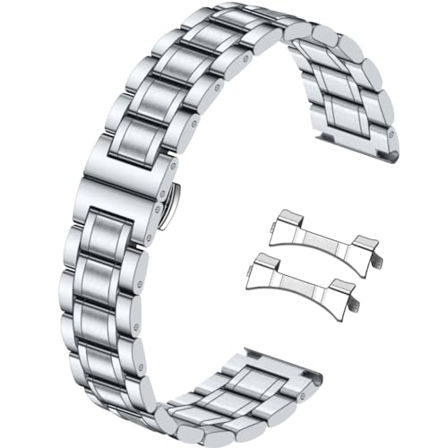 Juntan Edelstahl-Uhrenarmband, 18 mm, 20 mm, 22 mm, 24 mm, gebogene und gerade Enden, Schnellverschluss, Metall-Uhrenarmband für Herren und Damen (18 mm, Silber) von Juntan