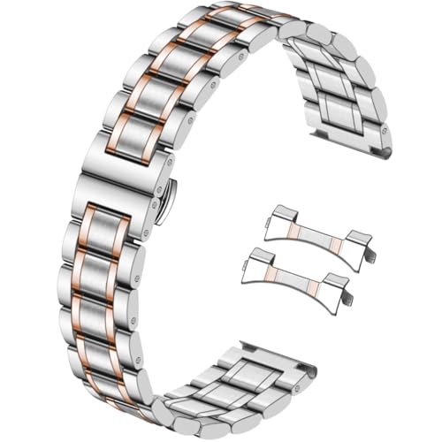 Juntan Edelstahl-Uhrenarmband, 18 mm, 20 mm, 22 mm, 24 mm, gebogene und gerade Enden, Schnellverschluss, Metall-Uhrenarmband für Herren und Damen (18 mm, Silber-Roségold) von Juntan