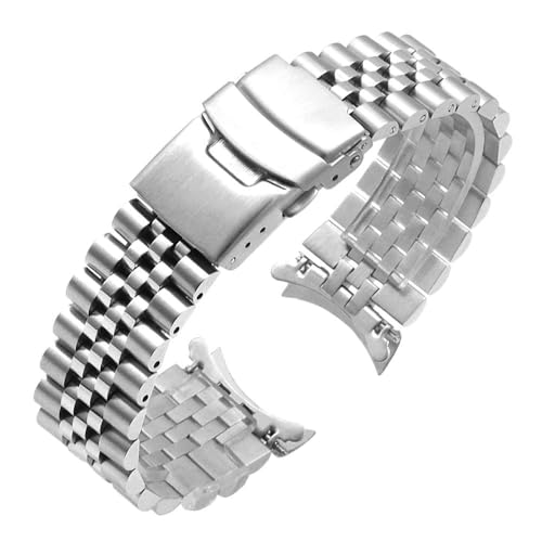 Juntan Edelstahl Uhrenarmband Gebogene Enden Konisch 20mm Flexibles Metall Uhrenarmbänder Armband Silber Ersatzarmband Deployment Double Flip Lock Schnalle von Juntan