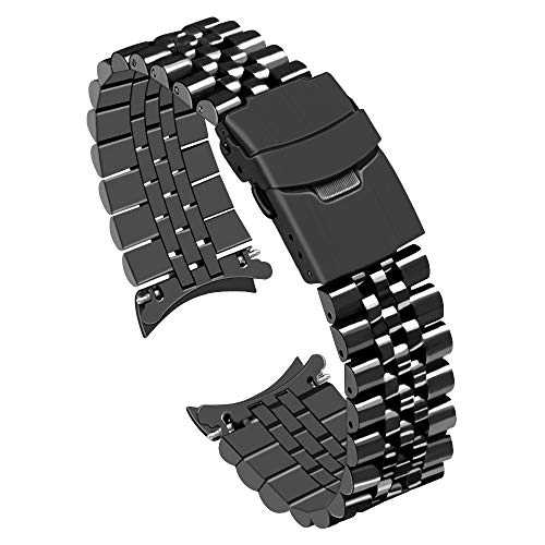 Juntan 24mm Edelstahl Uhrenarmband Gebogene Enden Konisch Flexibles Metall Armband Silber Schwarz Ersatzarmband Faltschließe von Juntan