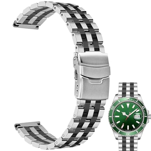 Juntan Ersatz-Uhrenarmband aus Edelstahl, gebürstet, für 18 mm, 20 mm, 22 mm, 24 mm, 26 mm, Doppel-Fliplock-Schnalle, Silber/Schwarz, silber, schwarz, 20mm Juntan Ersatz-Uhrenarmband aus Edelstahl, gebürstet, für 18 mm, 20 mm, 22 mm, 24 mm, 26 mm, Doppel-Fliplock-Schnalle, Silber/Schwarz, silber, schwarz, 20mm von Juntan