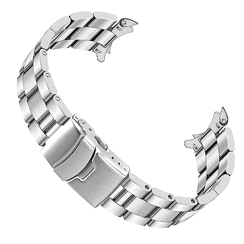 Juntan Gebogene Enden Edelstahl Uhrenarmband 20mm für Frauen Männer, Metall Uhr Uhrenarmbänder Ersatzarmband Armbänder Doppel Faltschließe Silber von Juntan