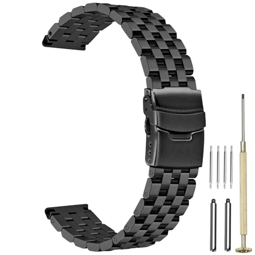Juntan Ingenieur Uhr Uhrenarmband 22mm Ersatzarmband aus Edelstahl Schraube 5 Zeilen Schwarz Uhrenarmband für Männer Frauen mit Metall Uhrenarmbänder Faltschließe von Juntan