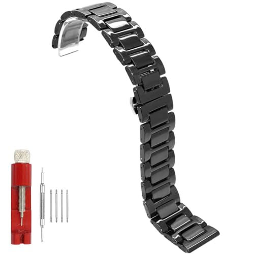 Juntan Keramik Uhrenarmband 20mm Schnellverschluss Uhrenarmbänder mit Faltschließe für Frauen Männer 20mm Schwarz Armband von Juntan