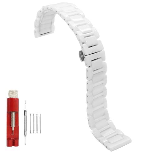 Juntan Keramik Uhrenarmband 22mm Schnellspanner Uhr Ersatzband mit Edelstahl Uhrenarmbänder Schmetterlingsverschluss Weiß Armband für Frauen Männer von Juntan