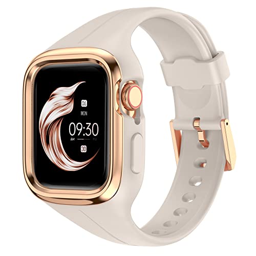 Juntan Kompatibel für Apple Watch Armband 41mm 40mm 38mm, Weiche Silikon Uhrenarmbänder für iWatch Serie 8 7 6 SE 5 4 3 2 1, Damen und Herren Sport Armband mit Robustem Schutz Metallrand Stoßfänger von Juntan