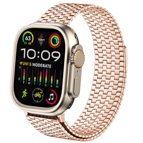 Juntan Kompatibel mit Apple Watch Armband 49mm 45mm 44mm 42mm 41mm 40mm 38mm, Magnet Einstellbar Armbänder für iWatch Series Ultra 2 9 8 7 SE 6 5 4 3 2 1 (38mm/40mm/41mm, Roségold) von Juntan