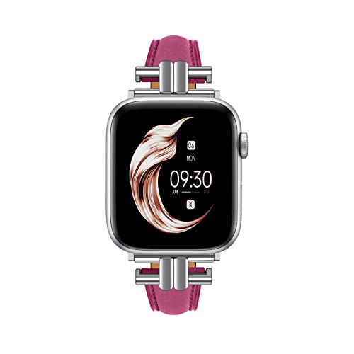 Juntan Leder Slim Band Kompatibel für Apple Watch 42mm 44mm 45mm, Echtes Lila Leder I-Shape Strap Ersatz Armband mit Edelstahl Schnalle für iWatch Frauen Bands Serie 8 7 6 5 4 3 2 1 SE von Juntan