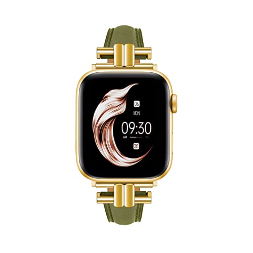 Juntan Leder Slim Band Kompatibel für Apple Watch 42mm 44mm 45mm, Echtes Grün Leder I-Shape Strap Ersatz Armband mit Edelstahl Schnalle für iWatch Frauen Bands Serie 8 7 6 5 4 3 2 1 SE von Juntan
