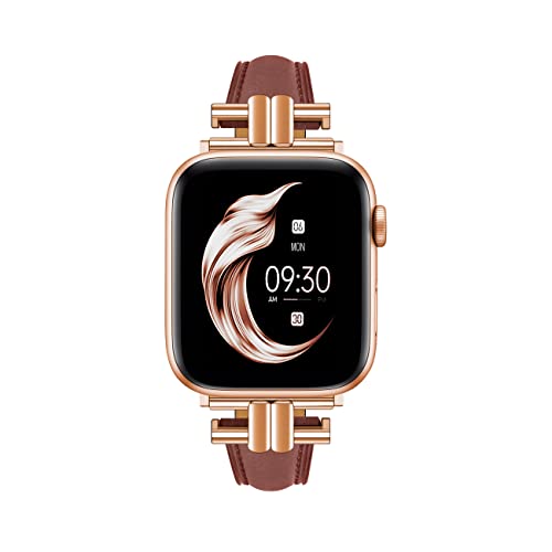 Juntan Leder Slim Band Kompatibel für Apple Watch 42mm 44mm 45mm, Echtes Kastanie Leder I-Shape Strap Ersatz Armband mit Edelstahl Schnalle für iWatch Frauen Bands Serie 8 7 6 5 4 3 2 1 SE von Juntan