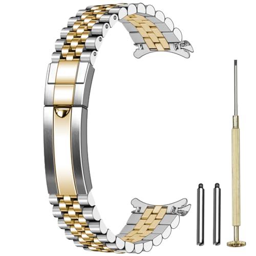 Juntan Verschraubtes Edelstahl Uhrenarmband 20mm 22mm für Männer Frauen, klassisch gebogenes Ende Metall Uhrenarmband mit Oyster Schnalle, lückenlos verjüngtes Ersatzarmband Silbe (Silber Gold, 20mm) Juntan Verschraubtes Edelstahl Uhrenarmband 20mm 22mm für Männer Frauen, klassisch gebogenes Ende Metall Uhrenarmband mit Oyster Schnalle, lückenlos verjüngtes Ersatzarmband Silbe (Silber Gold, 20mm) von Juntan