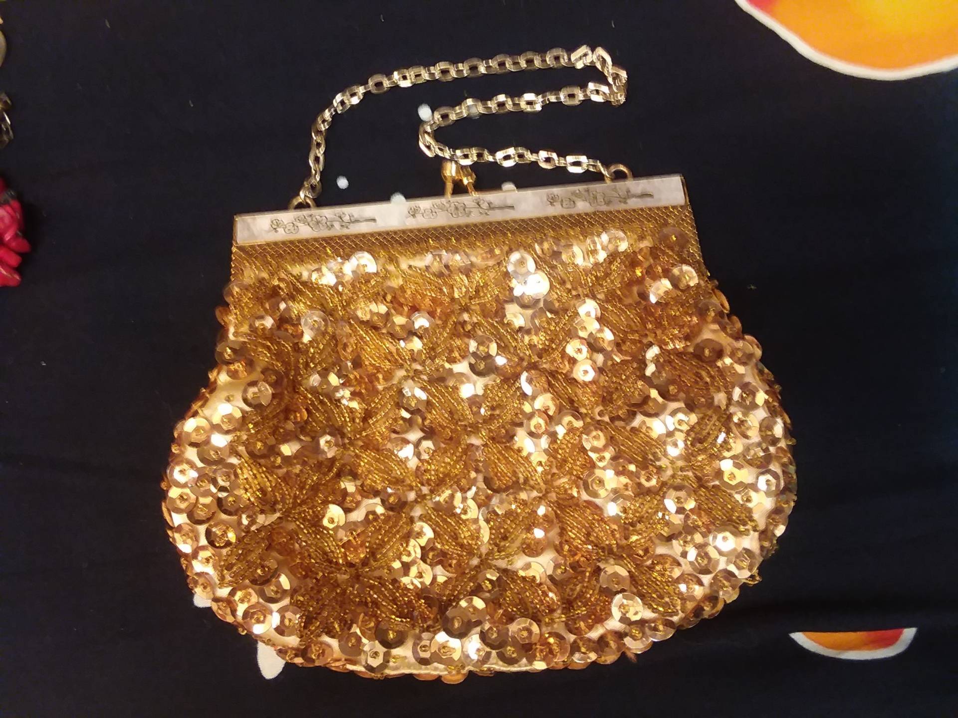 Gold Pailletten Abend Clutch Geldbörse von Juntiqueaux