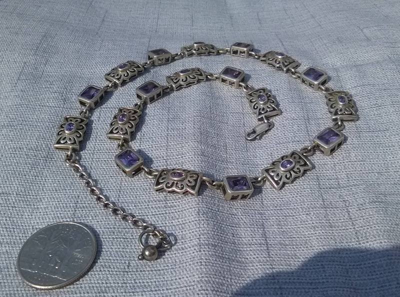 sterling Silber Und Amethyst 15 " - 17" Halskette sterling Silber Und Amethyst 15 " - 17" Halskette von Juntiqueaux