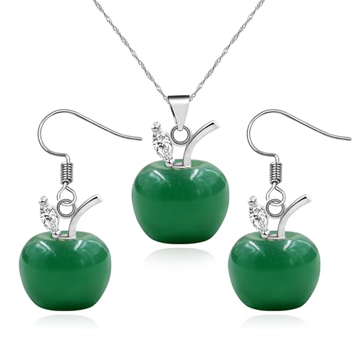 JunyiDIY 3D Grüner Aventurin Apfel Anhänger Halskette Ohrring Set | Stilvoller Apfelförmiger Schmuck Lehreranerkennungsgeschenk für Mentor Coach oder Schulleiter YA4030 JunyiDIY 3D Grüner Aventurin Apfel Anhänger Halskette Ohrring Set | Stilvoller Apfelförmiger Schmuck Lehreranerkennungsgeschenk für Mentor Coach oder Schulleiter YA4030 von JunyiDIY