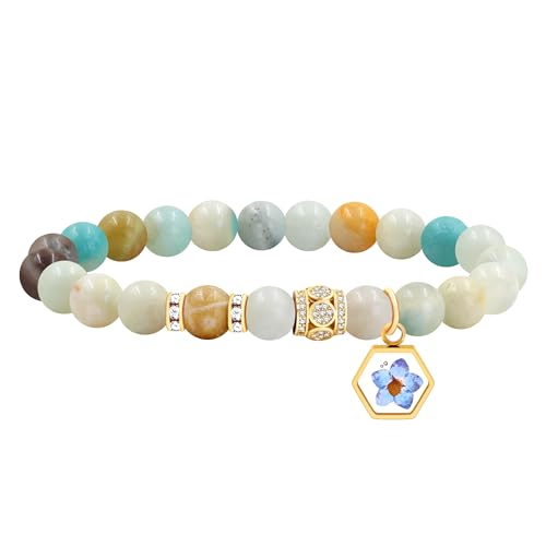 JunyiDIY Amazonit-Armband in Lila mit getrocknetem Senfkorn, farbig, Stretchdesign, christliches Geschenk für Schwester zu Gebet, Taufe oder Erntedankfest, YS5485 von JunyiDIY