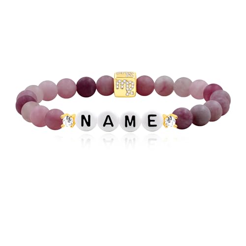 JunyiDIY Benutzerdefinierter Name Sternzeichen Erdbeerstein Armband, Handgemachte Elastische Perlen Mit 12 Sternzeichen Für Schwestern Geburtstag Weihnachten von JunyiDIY