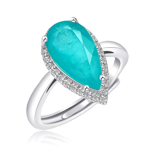 JunyiDIY Damen Blauer Kristall Tropfen Ring, Verstellbarer Messing Zirkonia Modisches Geschenk, Einzigartige Schmuck Für Jubiläum & Partys von JunyiDIY