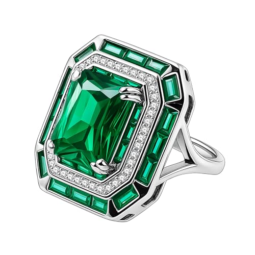 JunyiDIY Damen Verstellbarer Grüner Kristallring, Elegantes Messing Quadrat Cz Geschenk, Einzigartiger Cocktail Schmuck Für Jubiläum & Partys YA6258 von JunyiDIY