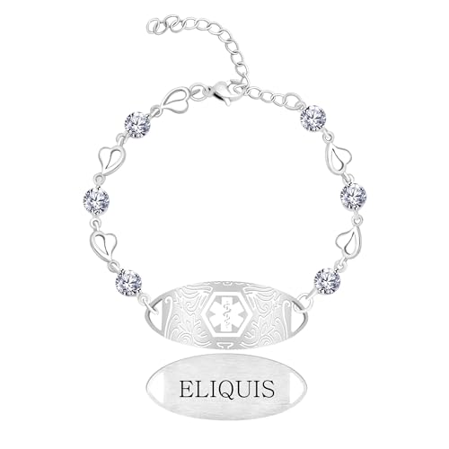 JunyiDIY Eliquis Medical ID-Armband mit Herzkette und weißem Zirkon, verstellbarer Notfallschmuck für beste Freunde und Weihnachten von JunyiDIY