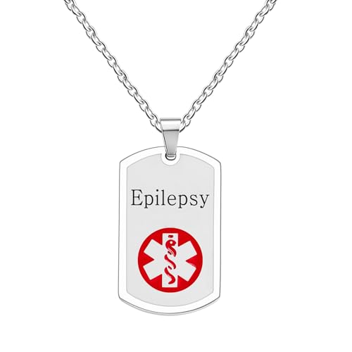 JunyiDIY Epilepsie-Notfall-ID-Halskette, übergroßer medizinischer Anhänger für Frauen, Männer und Freunde, rotes SOS-Symbol, Edelstahlkette, Geschenk YA5239 von JunyiDIY