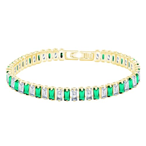 JunyiDIY Funkelndes CZ TennisArmband Für Frauen - Vibrante Grüne Zirkonia Steine Auf GoldKette Schmuck Für Den Alltag Und Partys 19cm YA4537 von JunyiDIY