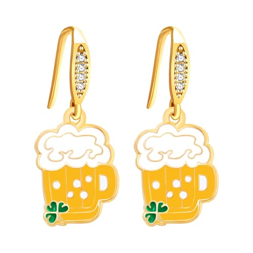 JunyiDIY Gelbe Bierkrug-Ohrringe, Damen Statement Emaille-Legierung Vierblättriges Kleeblatt Glücksschmuck für Schwestern beste Freundinnen Abschlussfeier Geburtstagsparty YA5718 von JunyiDIY