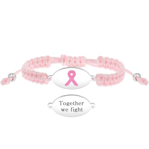 JunyiDIY Gemeinsam Kämpfen Brustkrebs Bewusstsein Rosa Schleife Geflochtenes Band Armband, Symbol Für Stärke Und Unterstützung Für Frauen YA6220 von JunyiDIY
