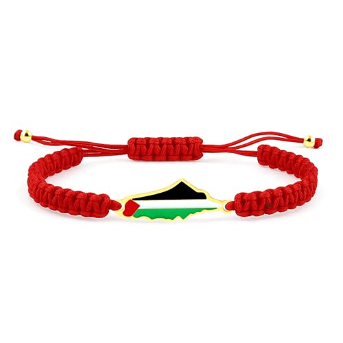 JunyiDIY Gold Palästina Karte Rotes Geflochtenes Armband Für Frauen, Handgewebtes Symbol Der Freiheit Und Unterstützung Glaubensgeschenk von JunyiDIY