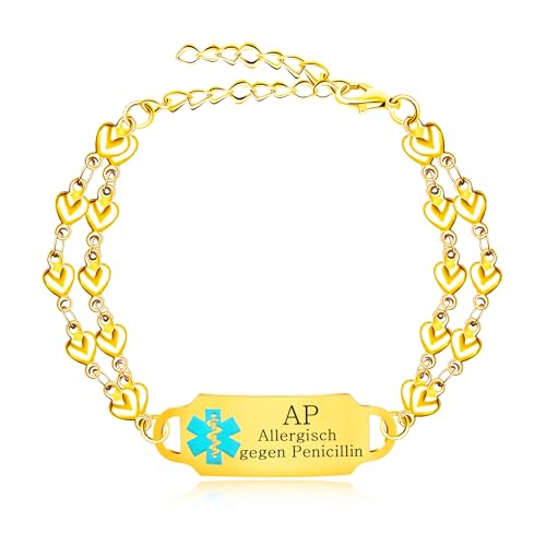 JunyiDIY Graviertes Penicillin-Allergie Medizinarmband, Notfall Alarm ID Mehrlagige Herz Kette Verstellbares Schmuckstück Für Frauen Schwestern Und Beste Freunde Sicherheits-Geschenk YA5200 von JunyiDIY