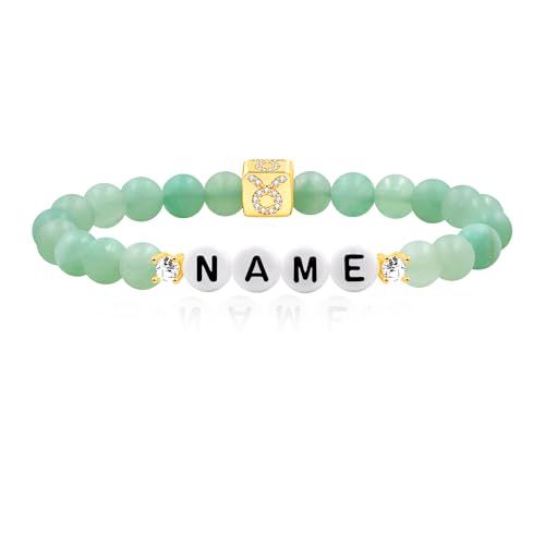 JunyiDIY Handgemachtes Grünes Aventurin Benutzerdefiniertes Name Sternzeichen Armband, Elastischer Perlen Schmuck Mit 12 Sternzeichen Für Bruder Freundschaft Abschluss Geschenk von JunyiDIY